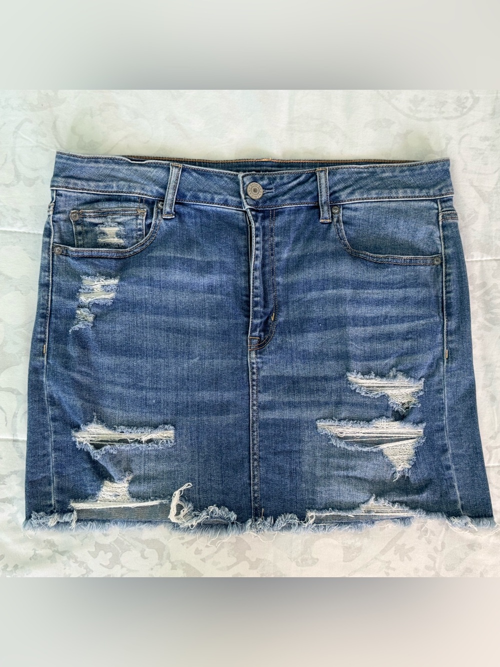 American Eagle Outfitters Distressed Blue Denim Mini Skirt
